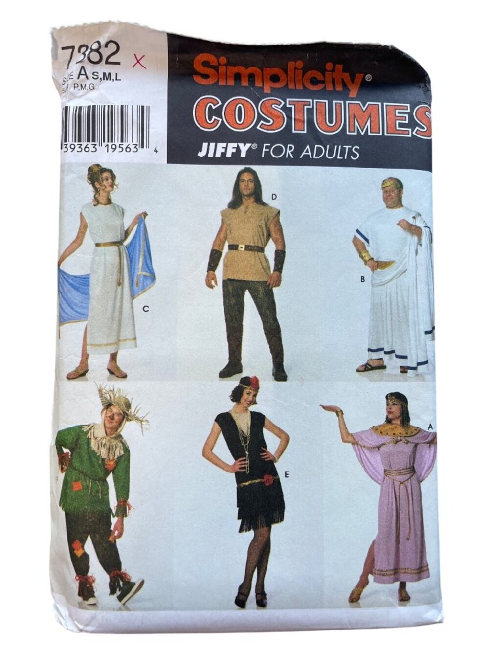 90s Simplicity 7382 Jiffy Pattern S-L Costumes Greek Scarecrow Flapper UNCUT